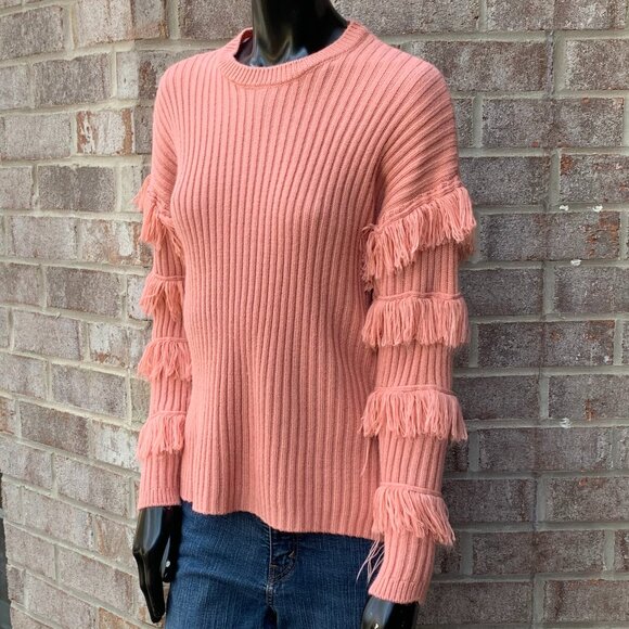 Kate & Sam Rib Stitch Knit Fringed Long Sleeve Crew Neck Sweater SzS - Picture 3 of 13